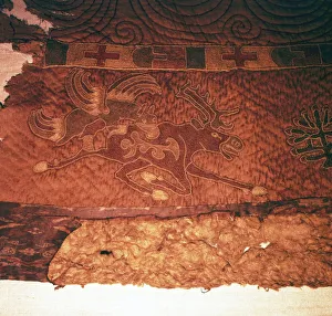 Mongolian Prints: Wall-hanging of griffin attacking an elk, from Kurgan, Northern Mongolia, c1st century BC
