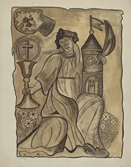 Barbara St Prints: Wall Hanging of Santa Barbara, c. 1936. Creator: E. Boyd