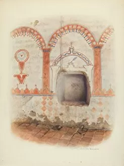 Donahoo Juanita Gallery: Wall Painting and Baptismal Niche, c. 1941. Creator: Juanita Donahoo