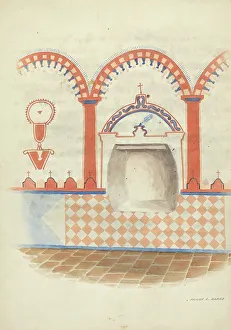 Barks Frank C Prints: Wall Painting and Baptismal Niche, c. 1938. Creator: Frank C. Barks