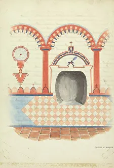 Barks Frank C Prints: Wall Painting and Baptismal Niche, c. 1938. Creator: Frank C. Barks