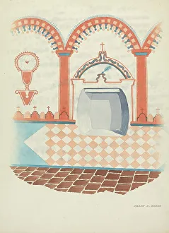 Wall Painting and Baptismal Niche, c. 1938. Creator: Frank C. Barks