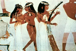 Wall Painting, Detail, Group of Musicians, Tomb of Nakht, Thebes Wall Painting, Detail, Group of Musicians, Tomb of Nakht, Thebes