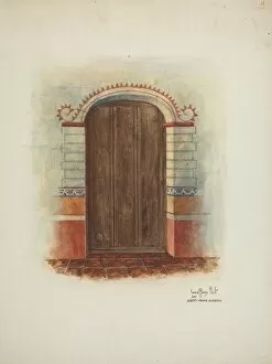 Brickwork Gallery: Wall Painting and Door (Interior), 1937. Creators: Geoffrey Holt, Harry Mann Waddell