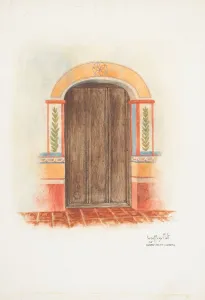 Wall Painting and Door (Interior), 1937. Creators: Geoffrey Holt, Harry Mann Waddell