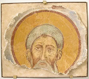 Yellow Background Prints: Wall Painting of a Male Saint, Byzantine, 12th century, modern restoration