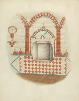 Alcove Prints: Wall Painting and Niche: Restoration Drawing, c. 1939. Creator: George E. Rhone