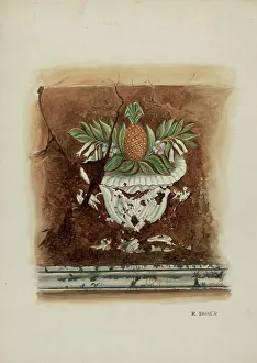 Ananas Sativus Prints: Wall Painting, Pineapple Motif, 1937. Creator: Ruth Buker