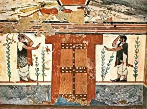 Encyclopaedia Of Colour Decoration Collection: Wall in the Tomb of the Augurs (Tomba degli Auguri) at Tarquinia, Italy, (1928). Creator: Unknown