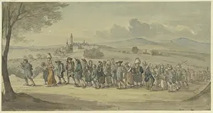 Pilgrimage Prints: Walldurer's pilgrims passing by the town of Hochst am Main, (1830?)