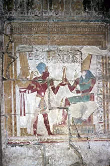 Abydos Collection: Wallpainting of Sethos I before Horus, Temple of Sethos I, Abydos, Egypt, 19th Dynasty, c1280 BC