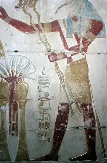 Abydos Collection: Wallpainting of Thoth (Ibis-headed god), Temple of Sethos I, Abydos, Egyptian, c1280 BC