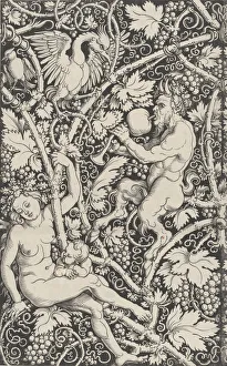 Stylised Prints: Wallpaper with Satyr Family, 1515. Creator: Sebald Beham