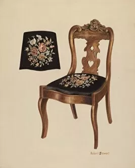 Images Dated 3rd December 2021: Walnut Carved Back Chair, c. 1940. Creator: Robert Stewart