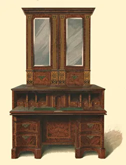 Walnut inlaid writing cabinet, 1905. Artist: Shirley Slocombe Walnut inlaid writing cabinet, 1905. Artist: Shirley Slocombe