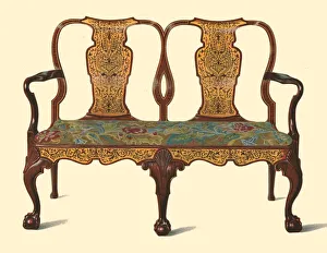 Macquoid Prints: Walnut settee inlaid with marquetry, 1905. Artist: Shirley Slocombe