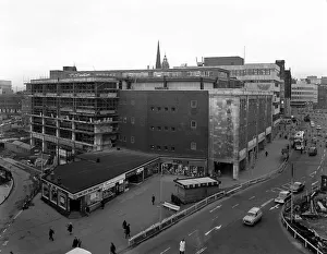Scaffolding Prints: Walshs department store in Sheffield prior to its redevelopment, South Yorkshire, 1966