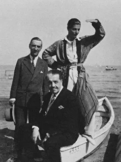 Walter Nouvel, Serge Diaghilev and Serge Lifar on the Lido in Venice, 1927