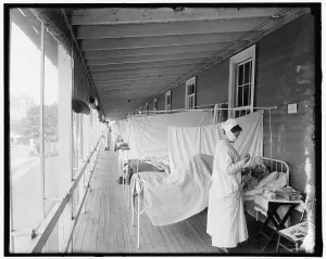 Walter Reed Hospital Flu Ward, between 1910 and 1920. Creator: Harris & Ewing. Walter Reed Hospital Flu Ward, between 1910 and 1920. Creator: Harris & Ewing