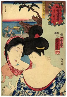 Utagawa 1797 1861 Prints: Wanting to Tweeze the Nape of the Neck. From the series Auspicious Desires on Land and Sea