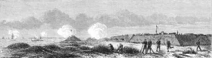 The War in America: Fort Fisher...the British steamer Hansa running the blockade... 1864. Creator: Mason Jackson
