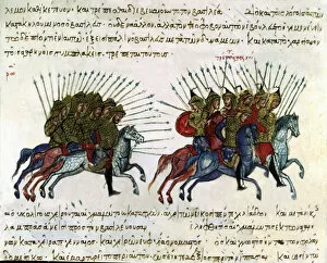 Images Dated 5th April 2014: War with the Arabs, Miniature in Scylitzes matritensis (facsimile edition of the