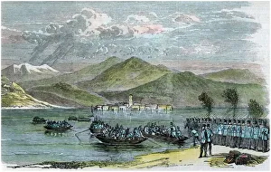 Risorgimento Prints: The war, Austrians crossing the Lago Maggiore, Italy, c1875