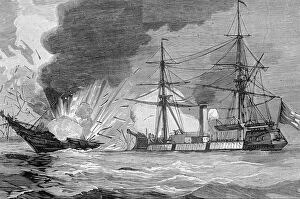 Images Dated 27th July 2013: War Chile - Bolivia, naval battle of Iquique, between the Chilean corvette Esmeralda