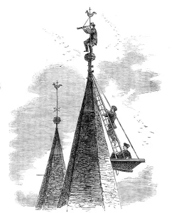 Look Out Point Prints: The War in Denmark: Prussian look-out on Broacker Church spire... 1864. Creator: Unknown