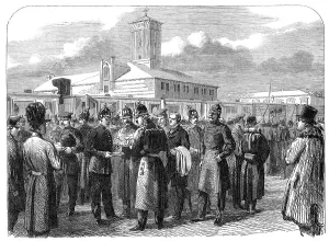 Helmets Prints: The War in Denmark: Prussian troops leaving Altona for Schleswig