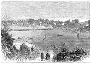 The War in Denmark: village of Eckersünde and bridge of boats... 1864. Creator: Unknown