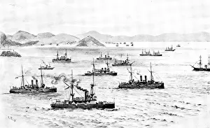 Wells J R Prints: The War in Eastern Asia: the English Fleet leaving Chefoo Harbour