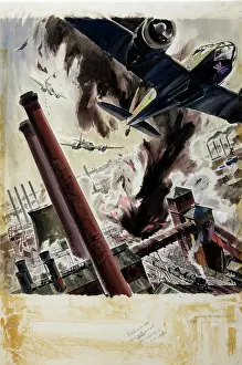 Chimneys Prints: War Effort Bombing scene, between 1939 and 1946