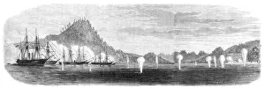 Strait Prints: The War in Japan: the Red Battery opening fire on the corvettes