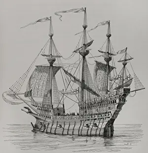 War ship which carried Henry VIII from England to France, for his meeting with King Francis I...1520 Creator: Alexandre-Nicolas Belhatte