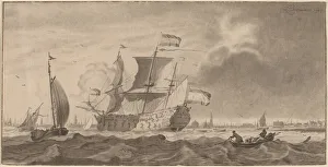 Ludovicus Backhuysen Prints: War Vessel in the Y, 1768. Creators: Cornelis Ploos van Amstel, Bernhard Schreuder