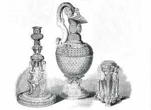 Salt Cellar Prints: Ware of Henry II. of France - Candlestick, Ewer, Salt-Cellar, 1850. Creator: Unknown