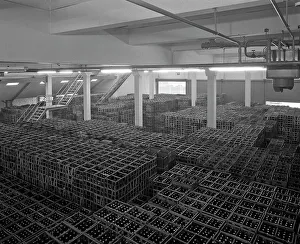 Storage Prints: Warehouse full of crates of bottles, Ward & Sons, Swinton, South Yorkshire, 1960