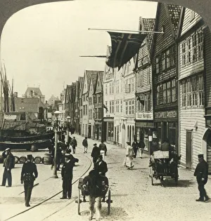 Bergen Prints: Warehouses along the quay in old town Bergen, for centuries the great fish mart of Norway