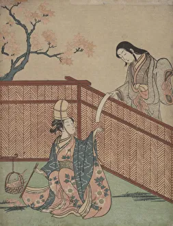 Warming Prints: Warming the Sake by Maple Leaf Fire. Creator: Suzuki Harunobu