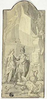 Warrior Conversing with Lady in Banquet, with Dead Man at Their Feet, n.d. Creator: Unknown