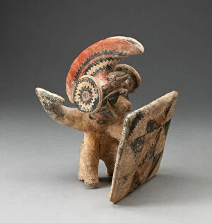 Colima Collection: Warrior with Headress and Shield, 200 B.C. / A.D. 200. Creator: Unknown
