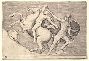 Giovanni Battista Franco Gallery: Warrior Pulling a Rider from His Horse, from 'Ex Antiquis Camorum et Ge