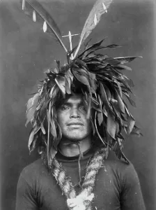 Coast Salish Prints: Warrior's feather head-dress-Cowichan, c1913. Creator: Edward Sheriff Curtis