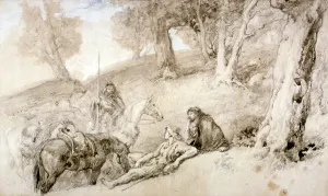 John Gilbert Prints: Warriors Resting, 19th century. Artist: Sir John Gilbert