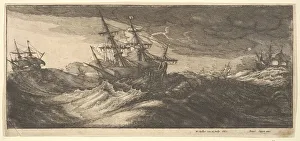 Whale Prints: Warship and a spouting whale, 1665. Creator: Wenceslaus Hollar