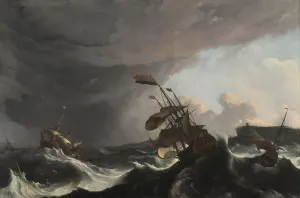 Vereenigde Oostindische Compagnie Prints: Warships in a Heavy Storm, c.1695. Creator: Ludolf Bakhuizen