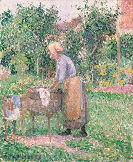 Washing Prints: A Washerwoman at Eragny, 1893. Creator: Camille Pissarro