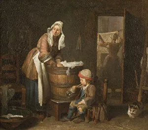 Multitasking Prints: The Washerwoman, mid-late 18th century. Creator: Jean-Simeon Chardin