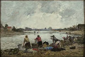 Washerwoman Prints: Washerwomen on the banks of the Touques, 1890. Creator: Boudin, Eugene-Louis (1824-1898)